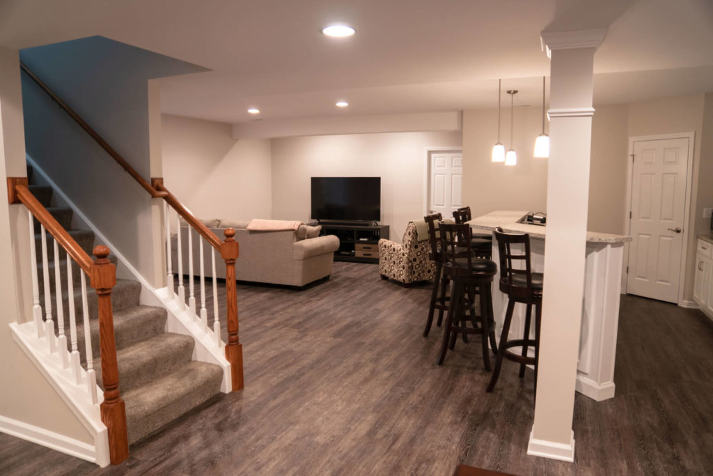 A finished and remodeled basement