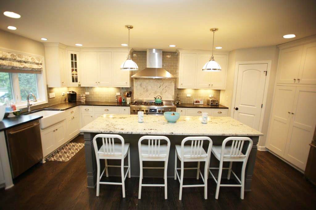 A modern, white kitchen