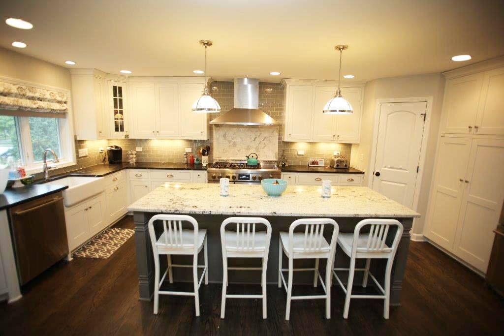 A modern, white kitchen